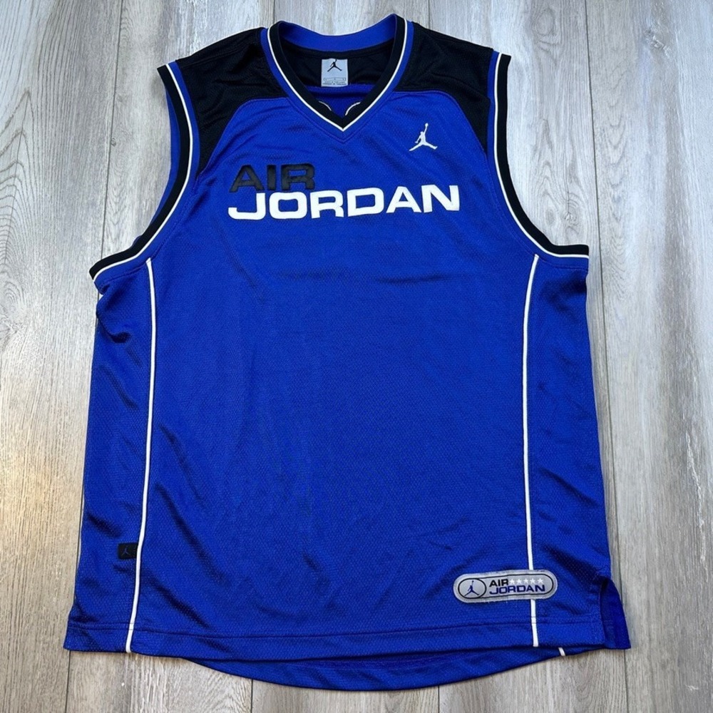 Vintage Air Jordan Jersey Large Blue Mesh White Trim Sleeveless Y2K Jumpman Nike